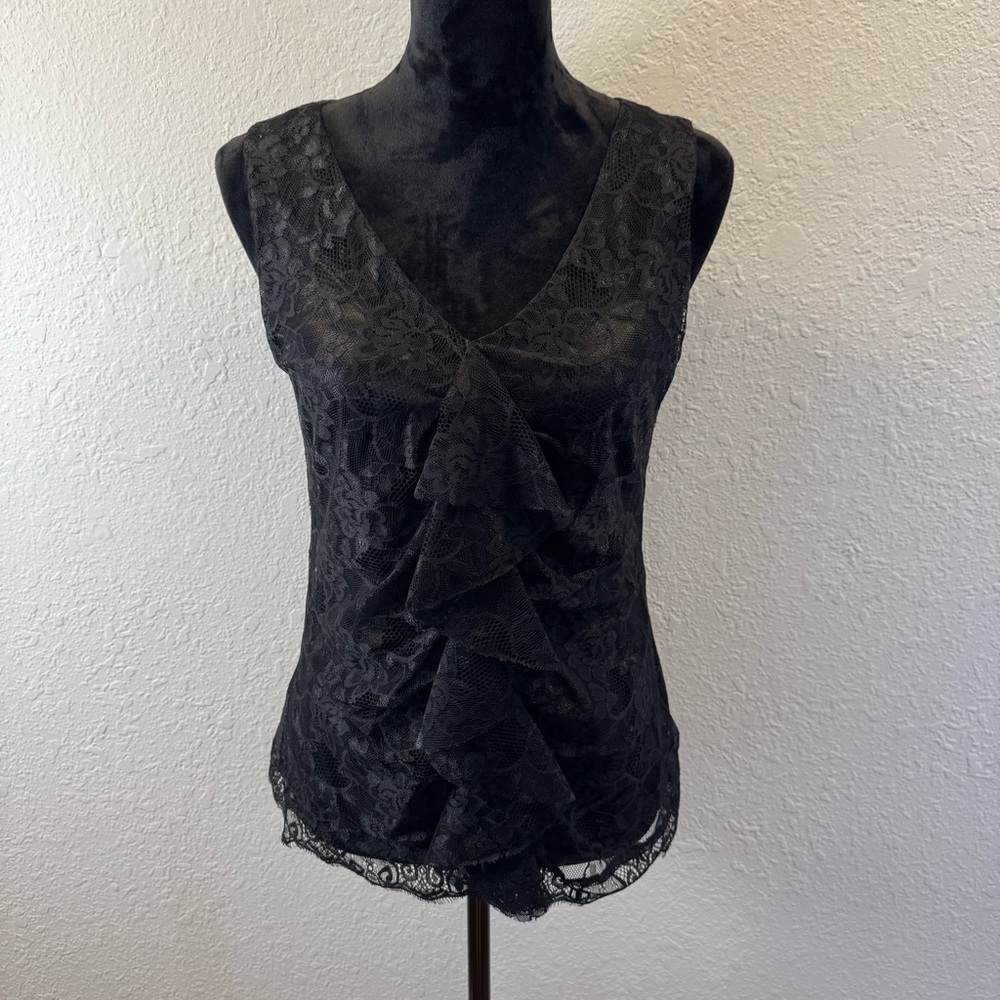 Rose & Olive Black Lace Blouse‎ tank ruffle